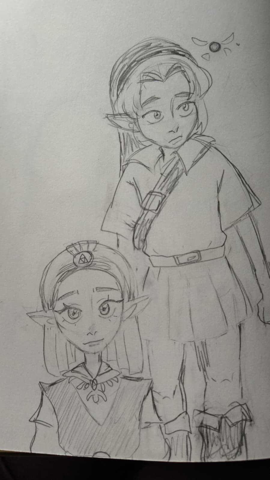sketches of link and zelda from ocarina of time
